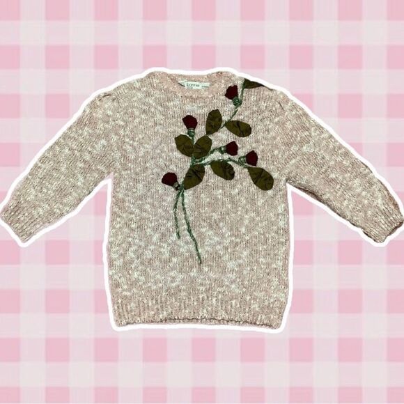 Bonnie and Bill Vintage 90s Coquette Rose Embellished Acrylic Sweater Size Small - Picture 1 of 12